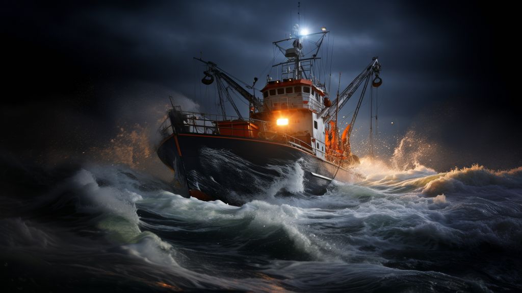 Ein japanisches Fischereifahrzeug ist in Küstennähe unterwegs, um die dort lebenden Fische zu fangen.